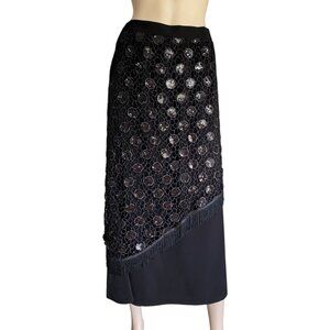 St Anthony Sacari Midi Crochet Sequin Overlay Fringe Skirt